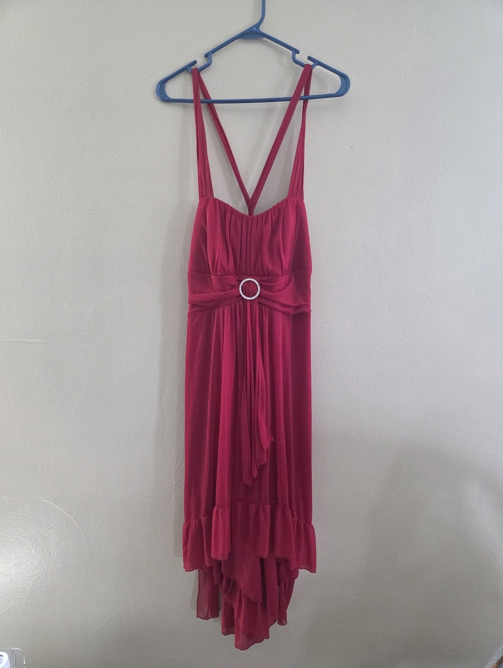 Ruby Rox Fuchsia High-Low Ruffle-Hem Evening Dress